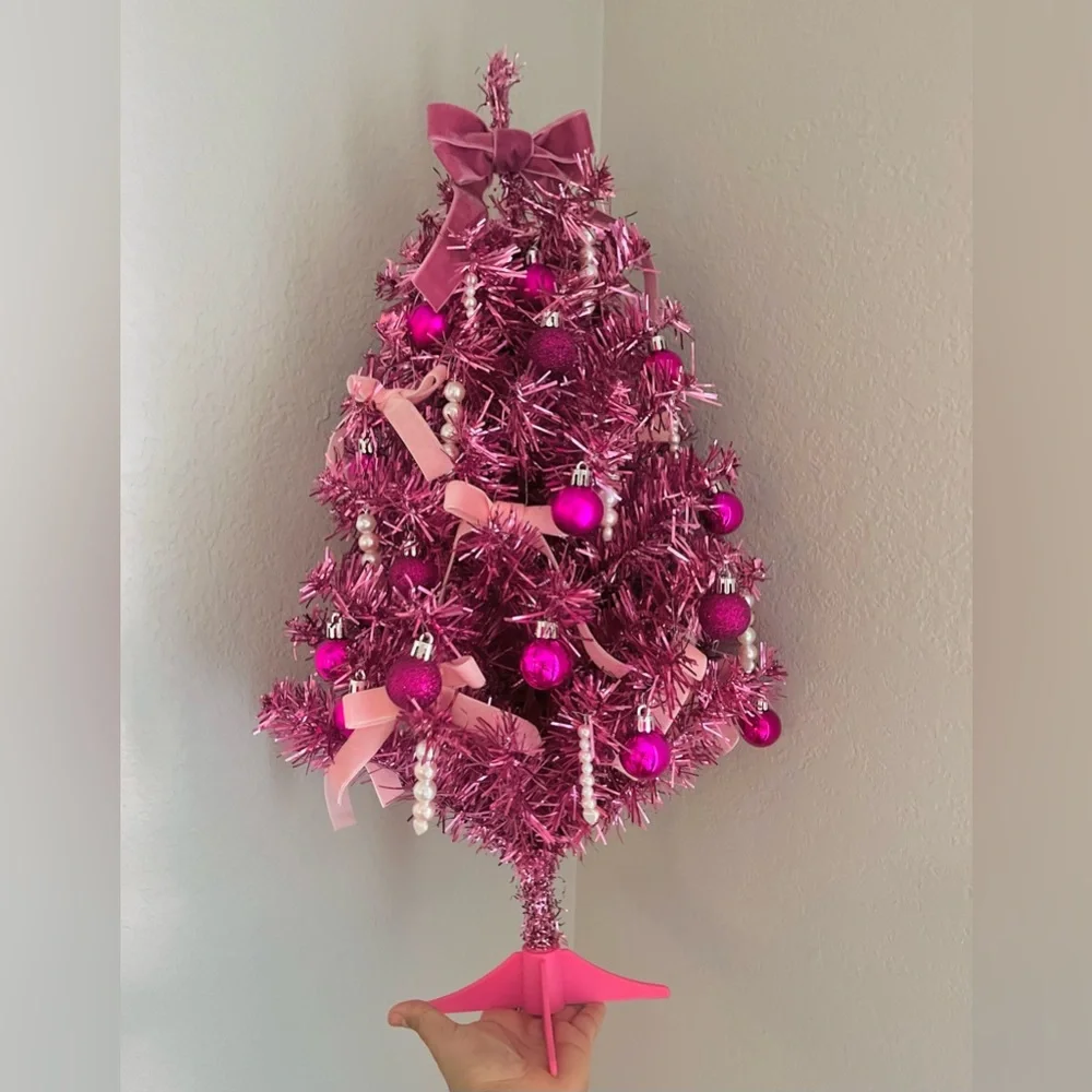 Pink Barbie Themr Christmas Tree 25” Glam Holiday Decor Vintage Style